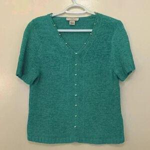 Allison Daley Petite Vintage short sleeve sweater in a  gorgeous green